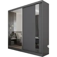 MargaretHadas24 200 cm Kleiderschrank Gabo mit Spiegel inklusive 2 Schiebetüren Schwebetürenschrank (Farbe: graphit)