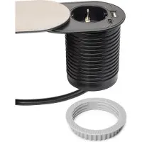 Emuca Multistecker mit Gleiter Vertikal Flat 60, Durchmesser 60mm, 1 Schukostecker, 1 USB Typ A, 1 USB Typ C, Stahl und Kunststoff, Edelstahl
