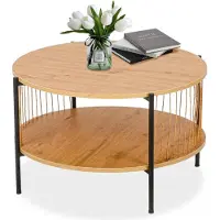 Sonstiges Runder Couchtisch Holz mit gewebten Papierquasten, Metallrahmen - Wohnzimmer Beistelltisch
