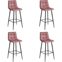 Leobert Valora ARCETO Hocker - Dunkelrosa Samt & Schwarze Beine x4 | Statement Barstuhl-Set