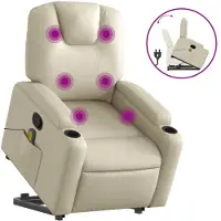 Syfax Massagesessel mit Aufstehhilfe Creme Kunstleder