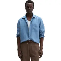 Marc O'Polo Leinenhemd , Herren, Gr. S, N-Gr, blau (provincial blau), Web, Obermaterial: 100% Leinen, Manschette, Hemden Leinenhemd, im klassisch cleanen Look