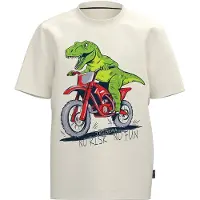 Trigema T-Shirt "T-Shirt mit Dino Motiv "No Risk No Fun", Jungen, Gr. 116, natur, Single Jersey, 100% Baumwolle, Basic, Rundhals, Shirts T-Shirt