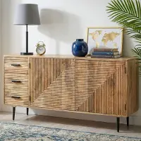 FineBuy Sideboard Mango Massivholz 160cm Kommode 2 Türen und 3 Schubladen Flurschrank Wohnzimmerschrank Metallbeine Anrichte Standschrank Handmade
