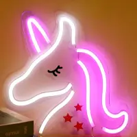 Rosikey LED Neonlicht Schild Unicorn - 30x33cm Einhorn Wanddeko - USB Fantasy Neon Art Geschenke für Mädchen Zimmer Schlafzimmer Dekorationen