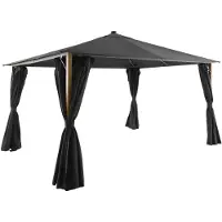 Sweeek - Pavillon 4x3m Aluminium Holzoptik mit Vorhängen und LED - Anthrazit