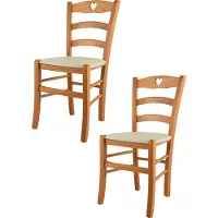 STOCK LINE t m c s Tommychairs - 2er Set Stühle CUORE für Küche und Esszimmer, Robuste Struktur aus lackiertem Buchenholz im Farbton Honig und gepolsterte Sitzfläche mit Kunstleder in der Farbe Elfenbein bezogen