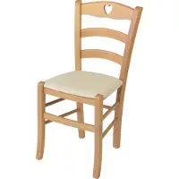 STOCK LINE t m c s Tommychairs - Stuhl CUORE für Küche und Esszimmer, Robuste Struktur aus lackiertem Buchenholz im Farbton Naturfarben und gepolsterte Sitzfläche mit Kunstleder in der Farbe Elfenbein bezogen