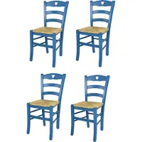 STOCK LINE t m c s Tommychairs - 4er Set Stühle CUORE für Küche und Esszimmer, robuste Struktur aus Buchenholz, in Anilinfarbe Blau lackiert und Sitzfläche aus Stroh