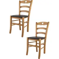 STOCK LINE t m c s Tommychairs - 2er Set Stühle CUORE für Küche und Esszimmer, Robuste Struktur aus lackiertem Buchenholz im Farbton Eichenholz und gepolsterte Sitzfläche mit Kunstleder in der Farbe Moka bezogen