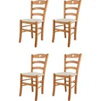 STOCK LINE t m c s Tommychairs - 4er Set Stühle CUORE für Küche und Esszimmer, Robuste Struktur aus lackiertem Buchenholz im Farbton Honig und gepolsterte Sitzfläche mit Stoff in der Farbe Elfenbein bezogen