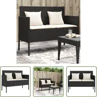 The Living Store Gartenbank mit Kissen Schwarz Poly Rattan