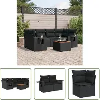 The Living Store 7-tlg. Garten-Sofagarnitur mit Kissen Schwarz Poly Rattan