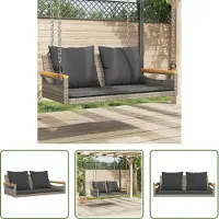 The Living Store Hängebank mit Kissen Grau 109x62x40 cm Poly Rattan