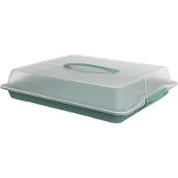 Rotho JOHN Partybutler Kuchenbehälter, 475 x 390 x 98 mm, Transportbox mit transparenter Abdeckhaube, Farbe: mistletoe green
