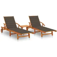 Syfax Sonnenliegen 2 Stk. mit Tisch und Auflagen Massivholz Akazie