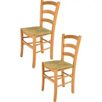 STOCK LINE t m c s Tommychairs - 2er Set Stühle VENICE für Küche und Esszimmer, robuste Struktur aus lackiertem Buchenholz im Farbton Honig und Sitzfläche aus Stroh