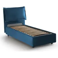 Talamo Italia Einzelbett Zusanne, Containerbett mit Stoffbespannung, 100% Italy, Frontöffnung, passend für Matratze Cm 90x190, Blau