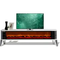 AEA Weißer TV-Schrank mit Elektrokamin und stilvoller LED-Beleuchtung