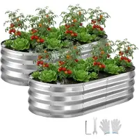 StarTech.com Hochbeet Metall - Pflanzbeet 2er-Set - Ovales Gartenbeet - Größe 120 x 60 x 30 cm - Für Außenbereich - Mit Handschuhen - Für Gemüse & Blumen - Silber