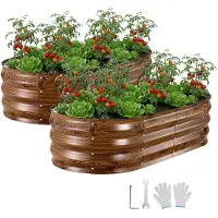 StarTech.com Hochbeet aus Metall - Pflanzbeet 2er-Set Oval 120 x 60 x 30 cm - Bodenlos für Drainage - Für Außenbereich - Für Gemüse & Blumen - Mit Handschuhen