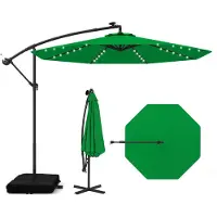 Costway 300 cm Sonnenschirm mit Ständer & LED-Leuchten, Ampelschirm mit Kurbel, Gartenschirm, UV-Schutz, Marktschirm, Terrassenschirm Grün