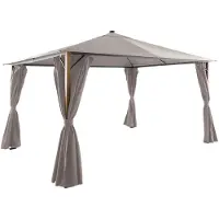 Sweeek - Pavillon 4x3m Aluminium Holzoptik mit Vorhängen und LED - Beige