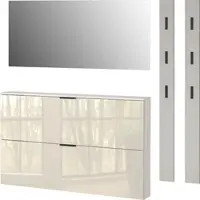 Germania Garderoben-Set "Valega", beige (kaschmir), B:200cm H:200cm T:19cm, Glas, Holzwerkstoff, Kastenmöbel-Sets, Garderoben-Set, Schuhschrank mit Glasfronten, Spiegel und zwei Garderobenpaneelen