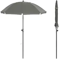 Happyment Runden Sonnenschirm – Für Balkon, Strand oder Garten – Verstellbar & 35° Neigbar – UV-Resistent & Wasserdicht – Grau – Durchmesser 135 cm