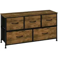 OEM TV-Schrank mit 5 Schubladen - Stauraum-Schrank mit Holzdeckel & Metallrahmen - für Wohnzimmer, Schlafzimmer oder Flur - Holzoptik - 100x54x30 cm - Stabil & Raumsparend