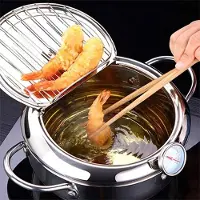 Happyment Japanische Friteuse – Mit Thermometer – Induktionsgeeignet – 24cm – 3,2 L – Edelstahl