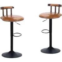 Happyment Barkrukken Retro Fioren – 2er Set– Mit Rückenlehne – Verstellbar – Drehbar – Hellbraun – Kunstleder – Für Küche, Bar oder Wohnzimmer