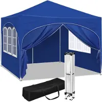 Happyment Luxus-Partyzelt mit Seitenteilen – Blau – 3x3 m – Faltpavillon – Wasser- und UV-beständig – Höhenverstellbar