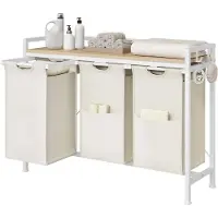 OEM Met 3 waszakken - Umdrehbare Waschbecken - Metallenes Rahmen & Holzblatt - Für Waschkabine, Badezimmer oder Schlafzimmer - Weiss - Modern & Raumsparend