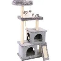 Happyment Luxus-Kratzbaum für Katzen – Grau – Weiche Katzenhängematte mit Spielzeug – Für kleine Kätzchen geeignet – 127 cm