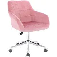 Happyment Nola-Rollhocker – Rosa – Für Erwachsene – Mit Rollen – Velvet – Ergonomischer Bürostuhl – Höhenverstellbar – Mit Armlehne