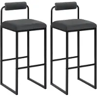 Happyment Barkhocker Nitto Industrial – Dunkelgrau – Barhocker mit Rückenlehne – Küchenstuhl – Samt – 2er set