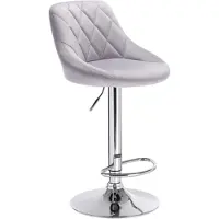 Happyment Barkhocker Modern Diva Industrial – Hellgrau – Höhenverstellbar – Mit Rückenlehne – Samt – Barstuhl – Küchenstuhl – Modernes Design – 1 Stück