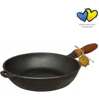 Maysternya Bratpfanne aus Gusseisen mit Holzgriff - ø 28 x 6 cm - Induktionsgeeignet - Braten - Pfannen - Geschenk für Kochliebhaber - PFAS-frei - Schwarz