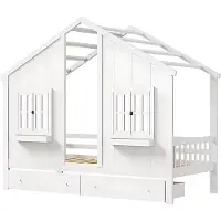 Happyment Kinderbett Opulence – 90x200cm – Mit 2 Schubladen – Hausbett – Für Kinder – Kinderbett – Mit Lattenrost – Ohne Matratze