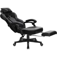 Happyment Gaming Stuhl Hybride – Höhenverstellbar – Mit Fußstütze – Ergonomischer Bürostuhl – Kunstleder – Schwarz