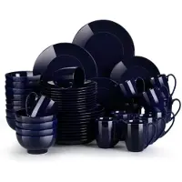 Happyment Artesano Serviesset Santivo – 48-teilig – 12 Personen – Dunkelblau – Essteller – Tafelservice – Tiefe Teller – Frühstücksteller – Servies – Küchenservies