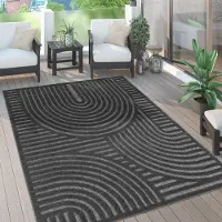 Paco Home Teppich "Livorno 674", grau (anthrazit), B:160cm H:14mm L:220cm, Polypropylen (PP), Teppiche, Teppich, Uni Farben, moderner Hoch-Tief-Effekt, Scandi-Look, Outdoor geeignet