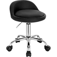 Happyment Luxus Arbeitshocker – Auf Rollen – Schwarz – Sattelhocker – Friseurstuhl – Tabouret Drehhocker – Ohne Rückenlehne – Ergonomisch – Kunstleder