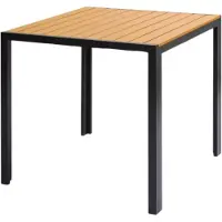 Happyment Gartentisch Vaylen – Aluminium – Für Innen und Außen – Quadratische Beistelltisch Garten – Braun – Bistrottisch – Esstisch – Hitze- und Wetterbeständig – Holzoptik