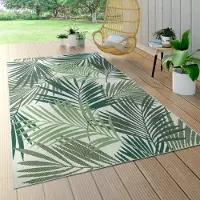 Paco Home In- & Outdoor Teppich Flachgewebe Jungel Gecarvtes Florales Palmen Design Grün Grösse 150 cm Quadrat
