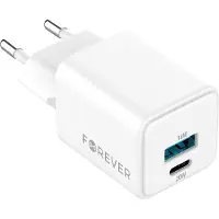Forever GaN Handy-Ladegeräte PD QC TC-08-20AC 1x USB-C 1x USB 20W Weiß