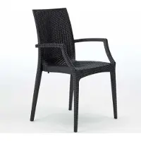 GRAND SOLEIL Bistrot Arm Stühle mit Armlehnen Poly Rattan Bar Garten - Schwarz