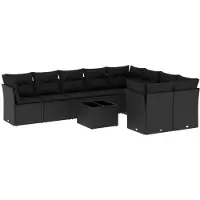 Syfax 10-tlg. Garten-Sofagarnitur mit Kissen Schwarz Poly Rattan