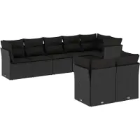 Syfax 8-tlg. Garten-Sofagarnitur mit Kissen Schwarz Poly Rattan